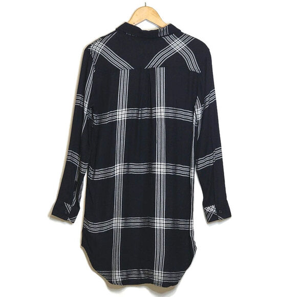 Rails Plaid Navy Blue White High Low Long Sleeve Button Down Shirtdress Size S - Picture 7 of 16